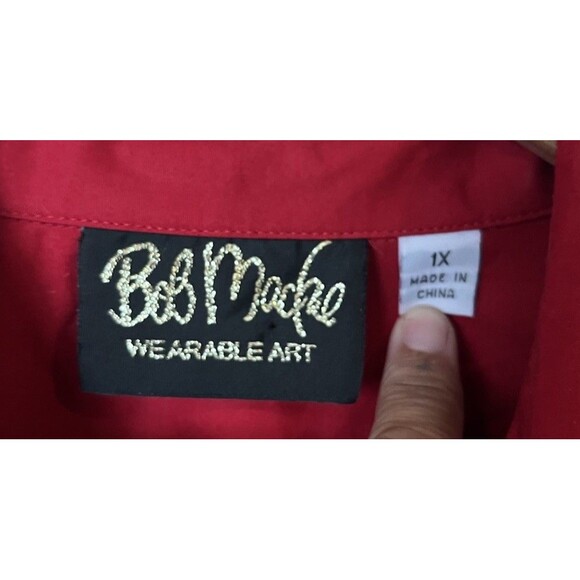Bob Mackie Cranberry Red Gold Buttons Button Down Shirt Size 1X - Picture 6 of 9
